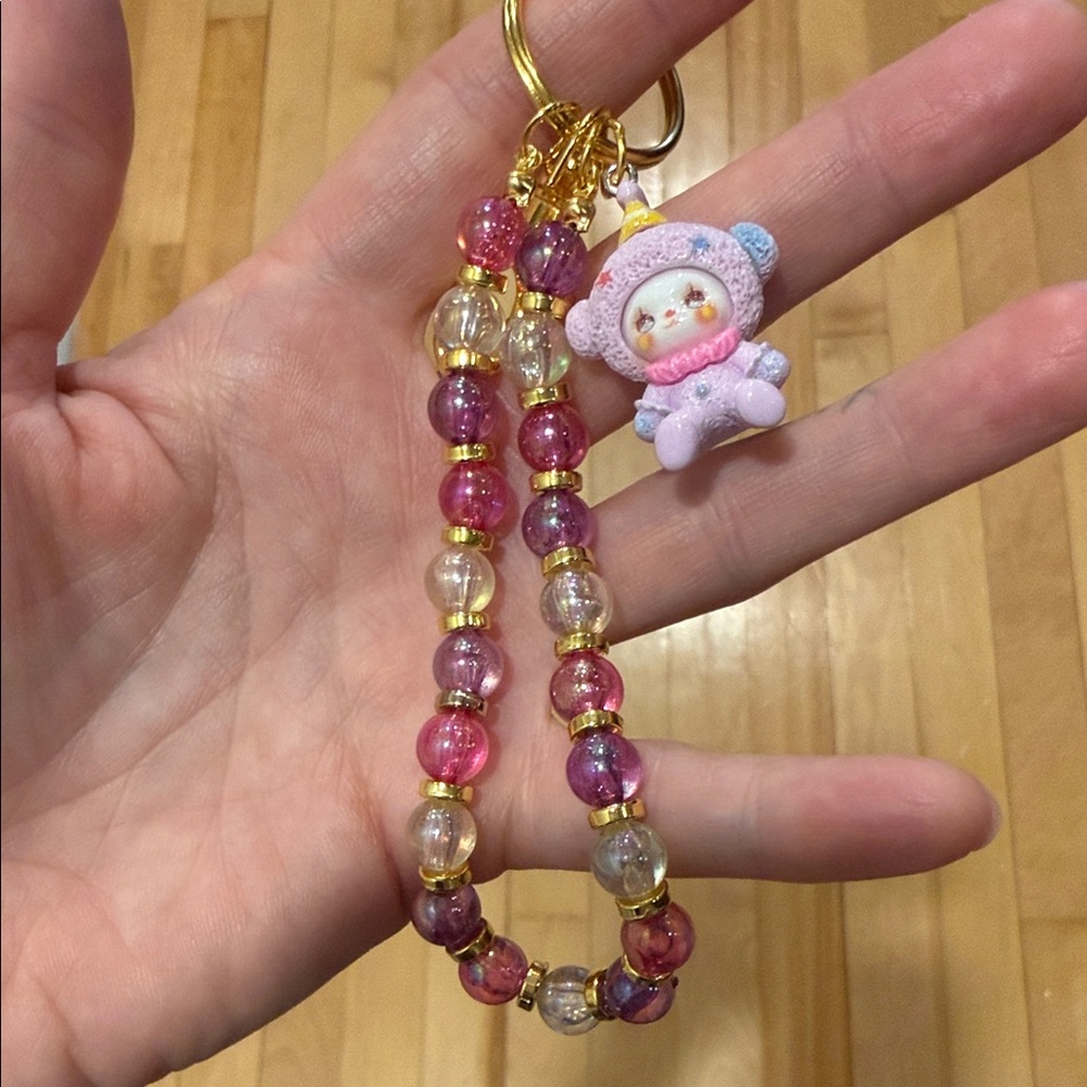 Cute Handmade Keychain – Beaded Loop & kawaii clown Charm